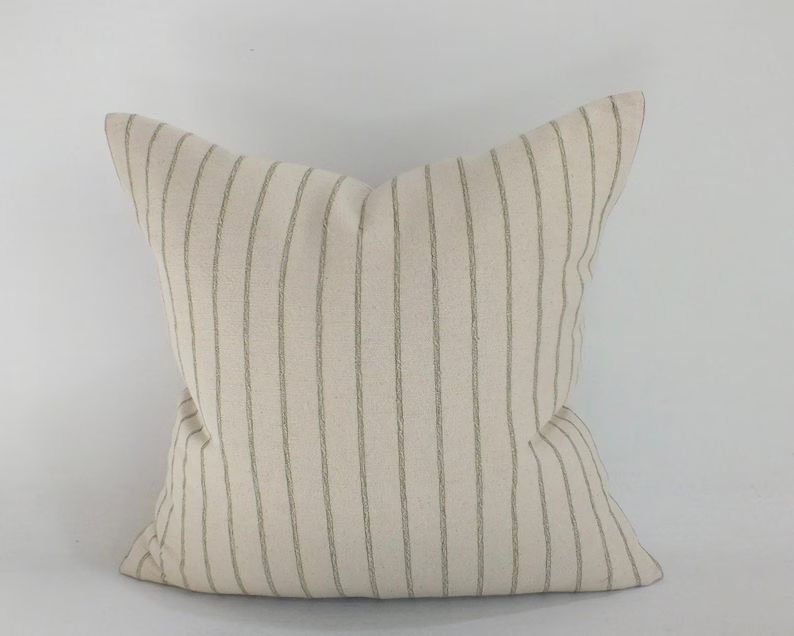 Cream and Green Striped Sashimi Cushion Cover Textiles Throw - Etsy | Etsy (US)