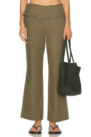 Deiji Studios Flounce Belt Pant in Olive | FWRD 
