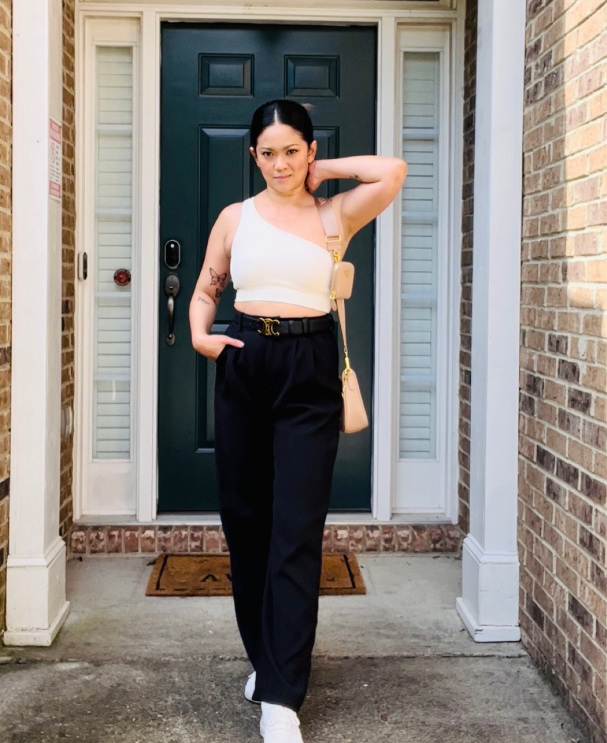 This is what I normally wear on my day off. Cropped one shoulder top and black trousers. I always wear platform sneakers for my casual day. The quality of this top of insane. It comes with 4 piece set, including biker shorts, scoop neck cropped top, and a pair of leggings. It’s such a value pack !! 

#LTKstyletip #LTKunder50