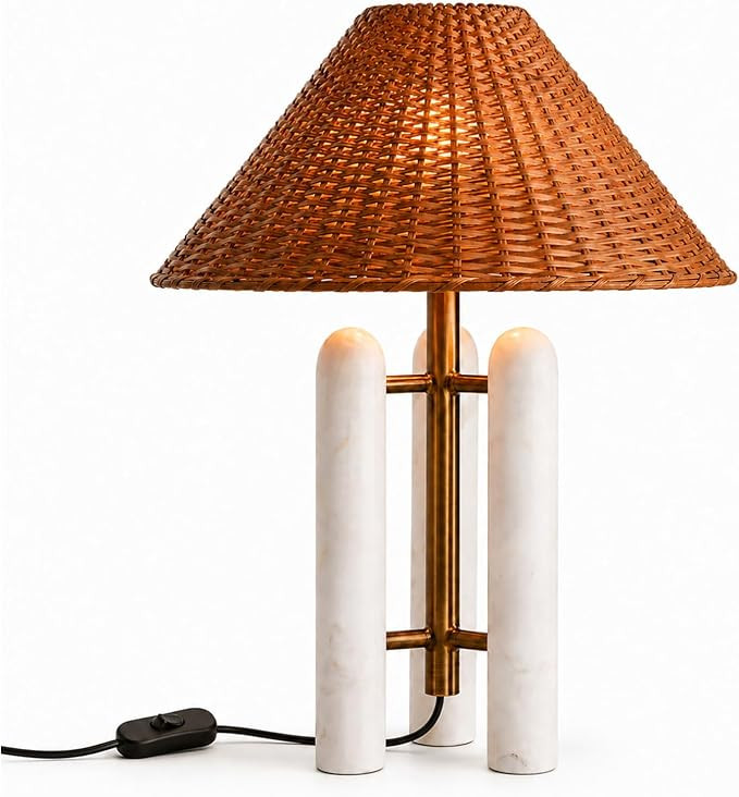 Rattan Table Lamp Marble Table Light Handwoven Rattan Accent Lamp | Amazon (US)