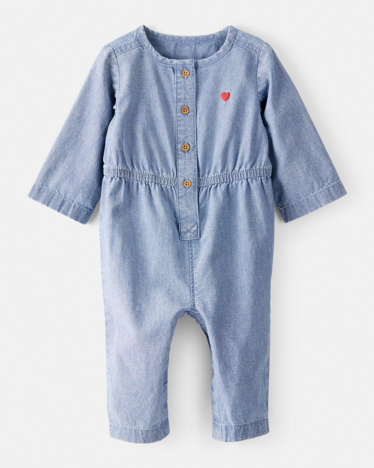 Baby Girl Heart Chambray Long-Sleeve Denim Jumpsuit - Blue | Carter's Inc