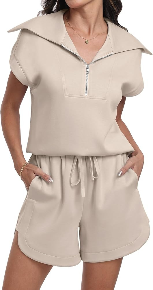 ANRABESS Two Piece Sets for Women Summer Half Zip Short Set Sweatsuit 2 Piece Outfits Sweat Loung... | Amazon (US)