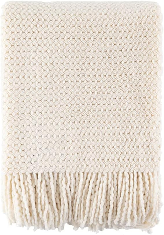 BATTILO HOME Decorative Knit Lightweight White Throw Blanket for Sofa Couch Office Living Room Ho... | Amazon (CA)