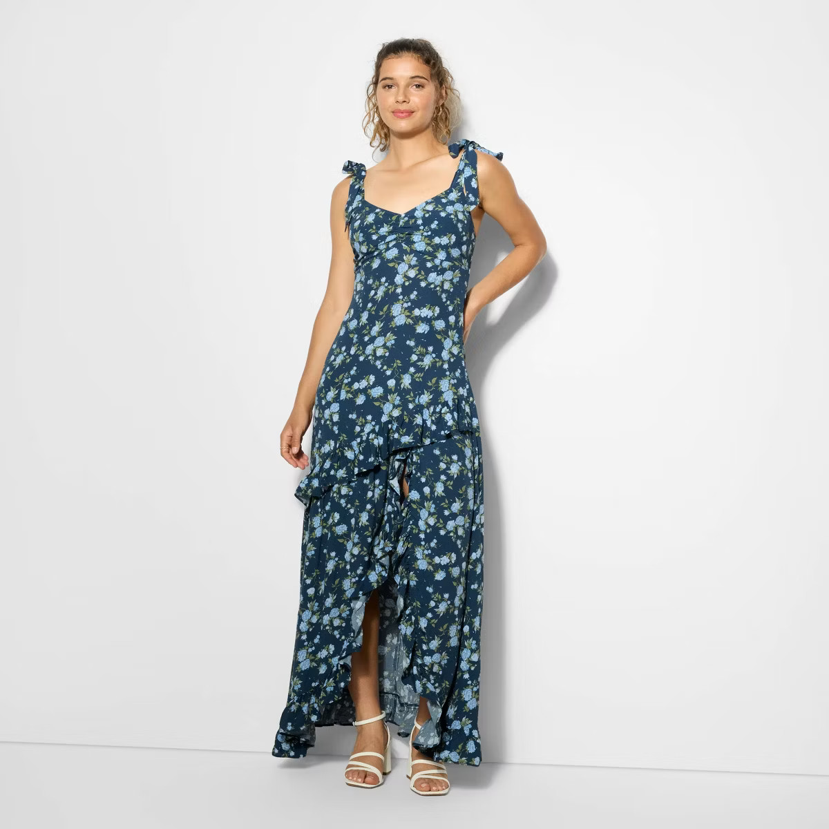 Women's Cascade Maxi High Low Dress - Wild Fable™ Navy Blue Floral 2X | Target