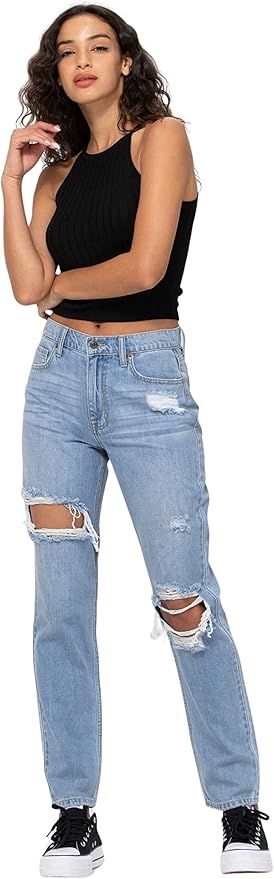 Cello Jeans Women's High Rise Destroyed Boy Fit Jeans | Amazon (US)