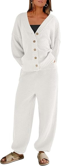 ANRABESS Women 2 Piece Outfits Long Sleeve Cardigan Sweater Sets Casual Lounge Matching Clothes Set | Amazon (US)