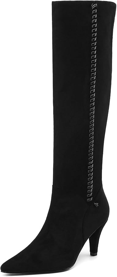 Knee High Boots Women Kitten Heel Suede Tall Boots for Women Pointed Toe Long Boots with Zip | Amazon (US)