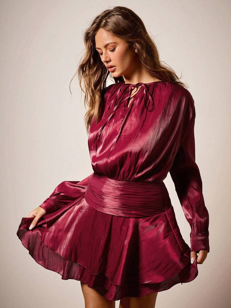 Cosmina Christmas Dress Burgundy Long Sleeve | SHEIN