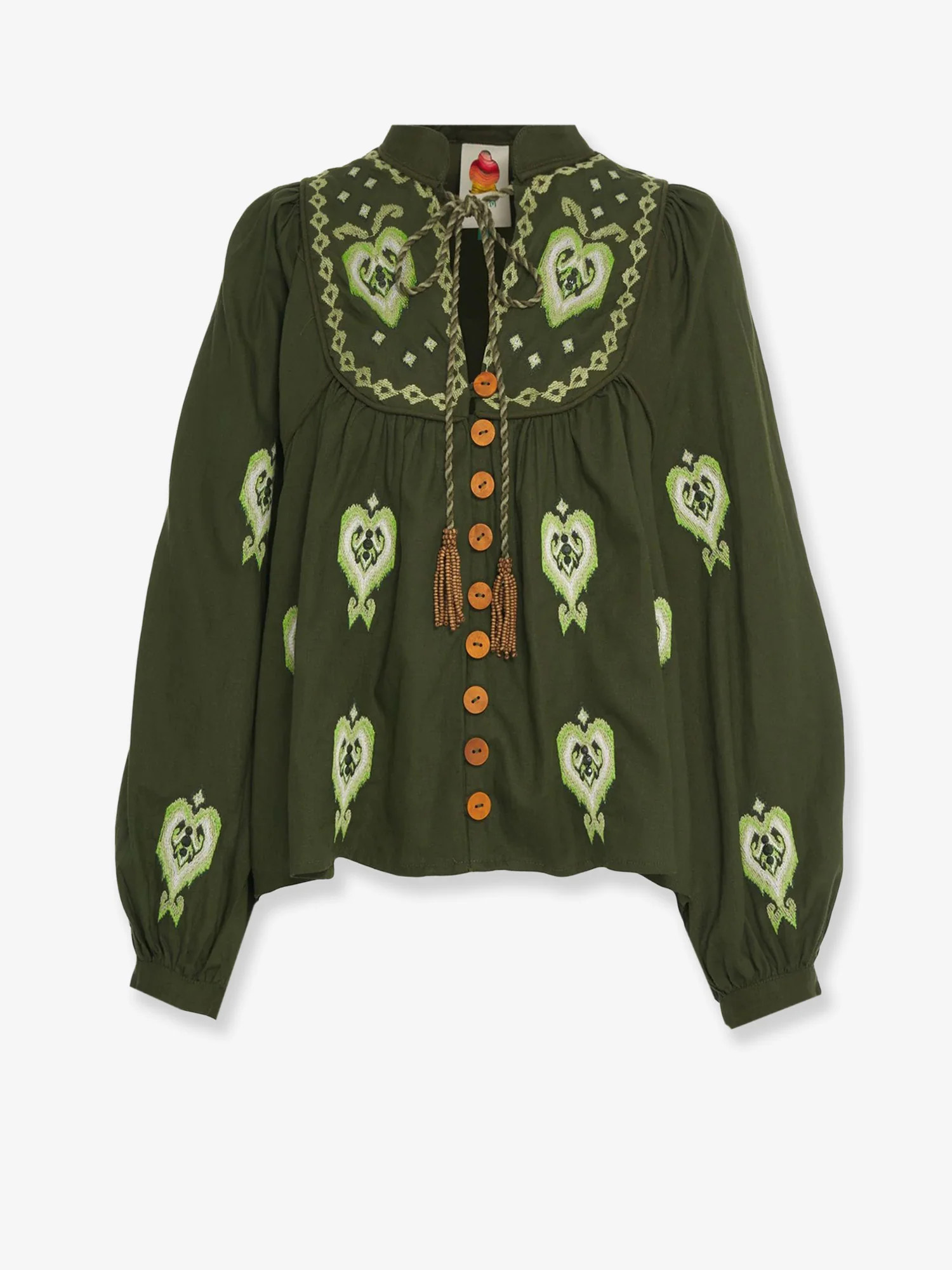 Embroidered puff sleeve lenzing™ ecovero™ euroflax™ shirt - FARM RIO - gender_Woman | Nugnes 1920