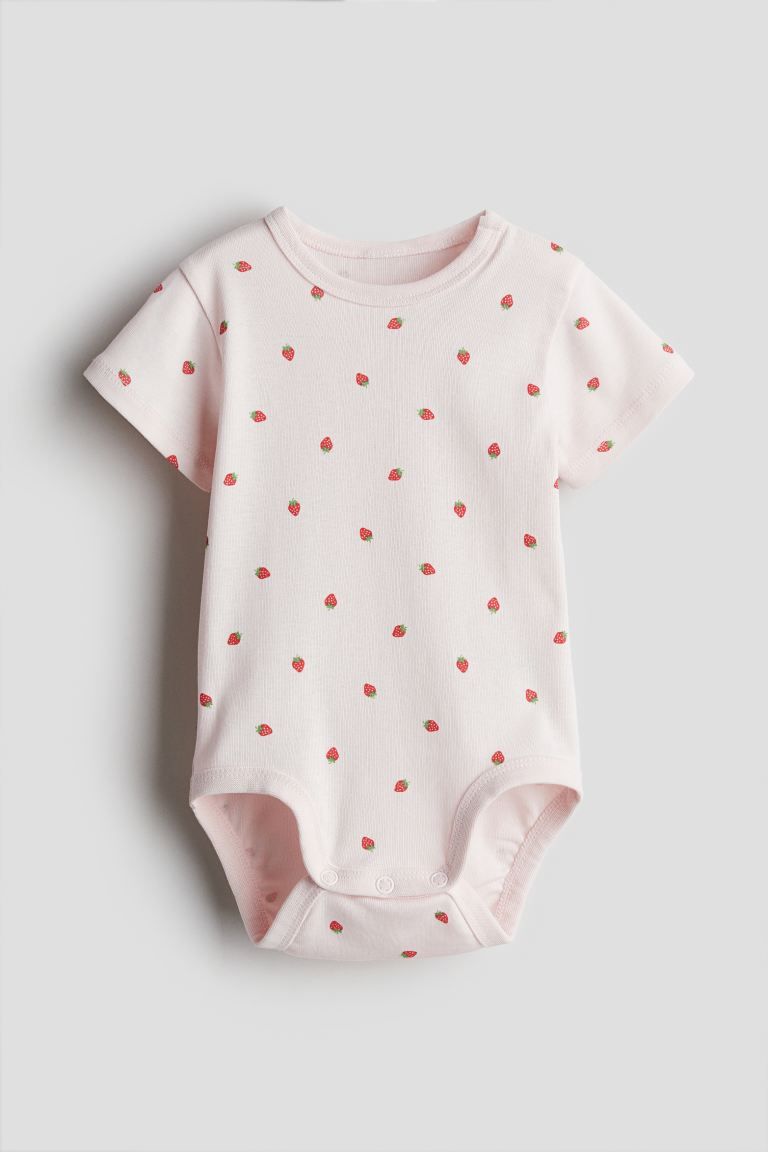Patterned Bodysuit - Light pink/strawberries - Kids | H&M US | H&M (US + CA)