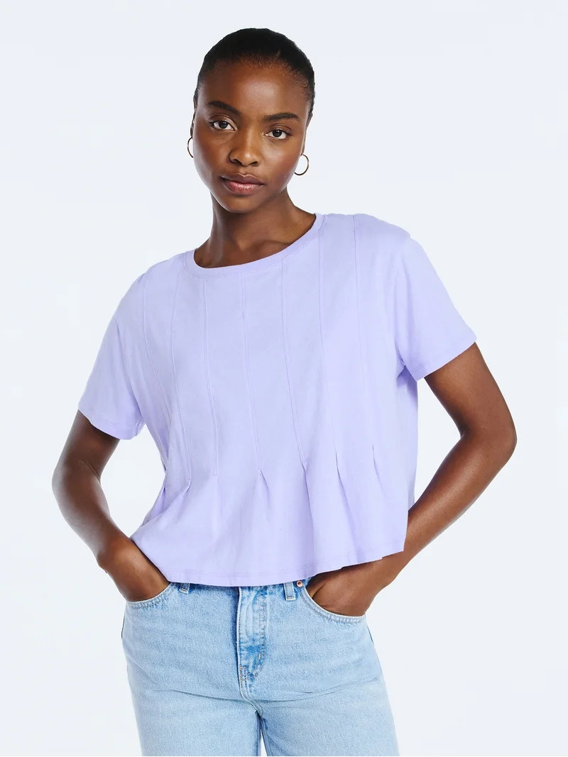 Scoop Women’s and Women's Plus Pleated Cropped Cotton Tee, Sizes XS-4X | Walmart (US)