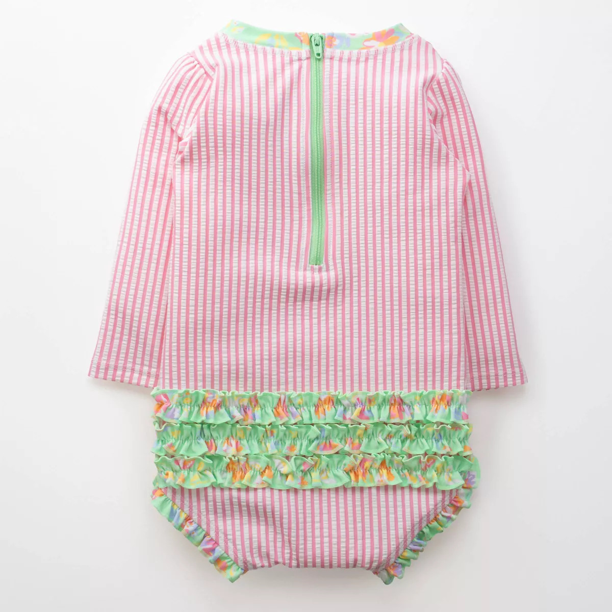 RuffleButts Toddler Girls' Seersucker Long Sleeve One Piece Rash Guard Swimsuit - Pink 4T | Target