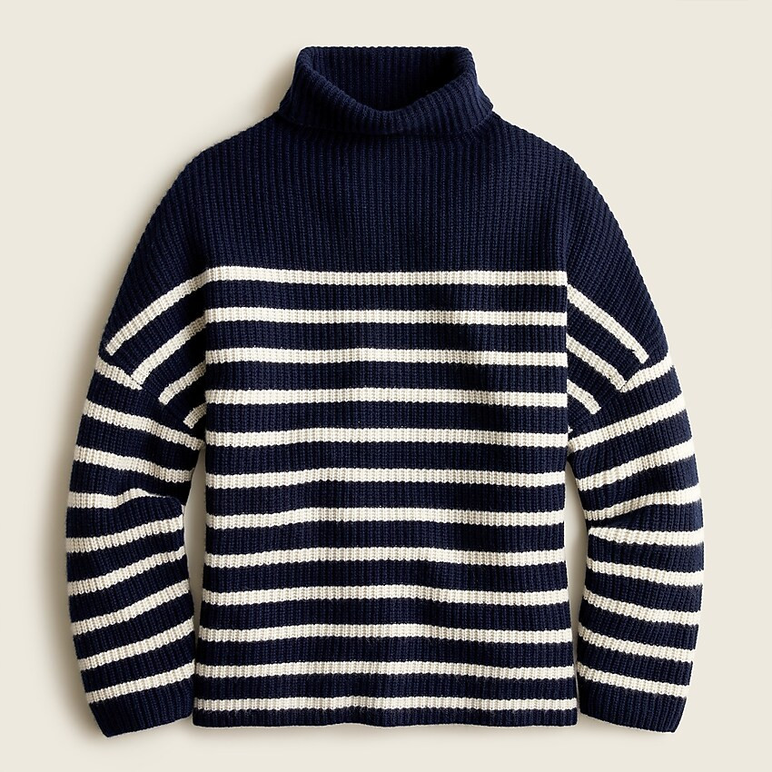 Ribbed-cashmere oversized turtleneck sweater in stripeItem BB406 
 
 
 
 
 There are no reviews f... | J. Crew US