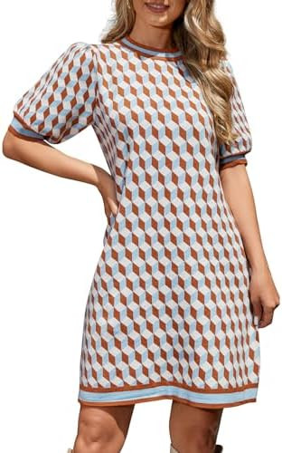 Kedera Sweater Dress for Women 2025 Summer Business Casual Short Sleeve Plaid Mini Knit Old Money... | Amazon (US)