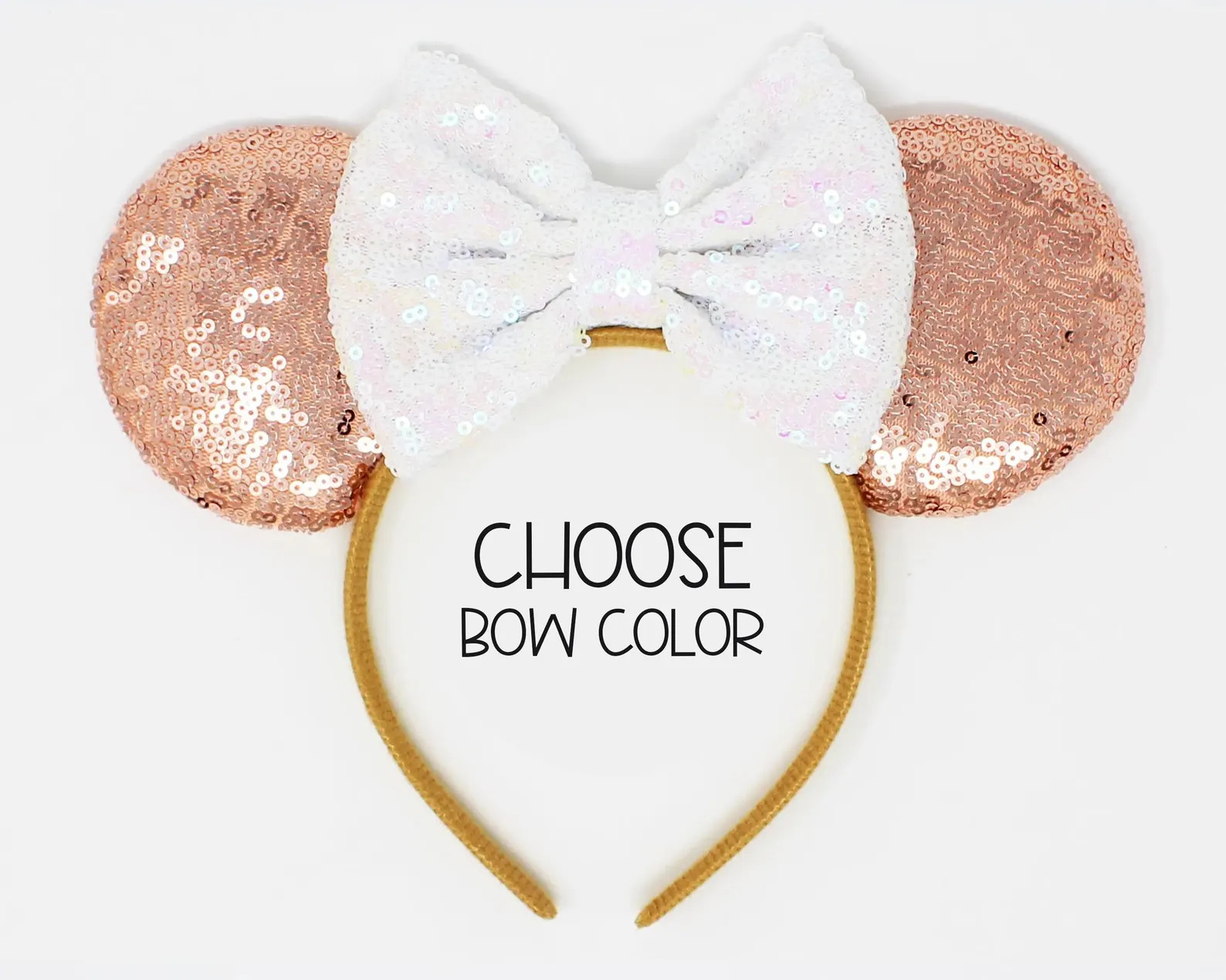Rose Gold Mouse Ears One Size | Choose Bow Color | Rose Gold White Sequin Mouse Ears for All Ages | Etsy (US)