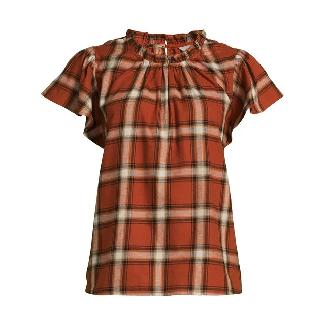 Time and Tru Women's Popover Woven Top with Puff Sleeves, Sizes S-XXXL | Walmart (US)