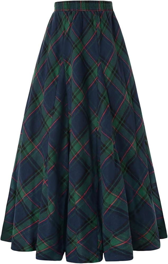 Scarlet Darkness Long Plaid Skirts for Women High Waist A Line Pleated Fall Maxi Skirts | Amazon (US)