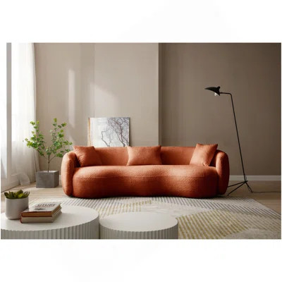 Boneless Mid Century Modern Curved Sofa, Boucle Fabric Couch For Bedroom, Office, Apartment, Orange | Wayfair North America