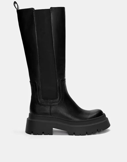 ASOS DESIGN Wide Fit Carmen chunky flat knee boots in black | ASOS | ASOS (Global)