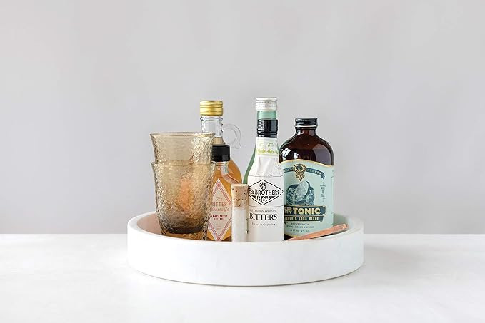 Creative Co-Op DF2369 8" Round Carved Marble Tray, White | Amazon (US)