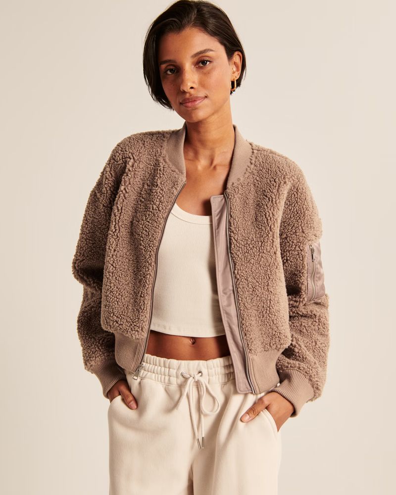 Women's Sherpa Bomber Jacket | Women's Tops | Abercrombie.com | Abercrombie & Fitch (US)