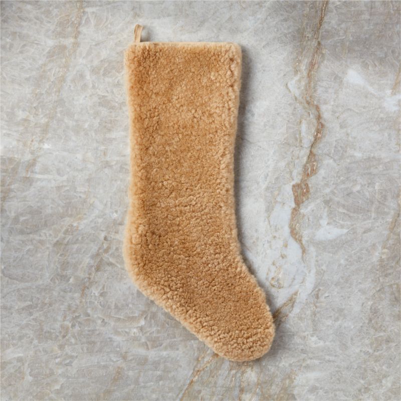 Shorn Caramel Polka-Dot Sherpa Christmas Stocking | CB2 | CB2