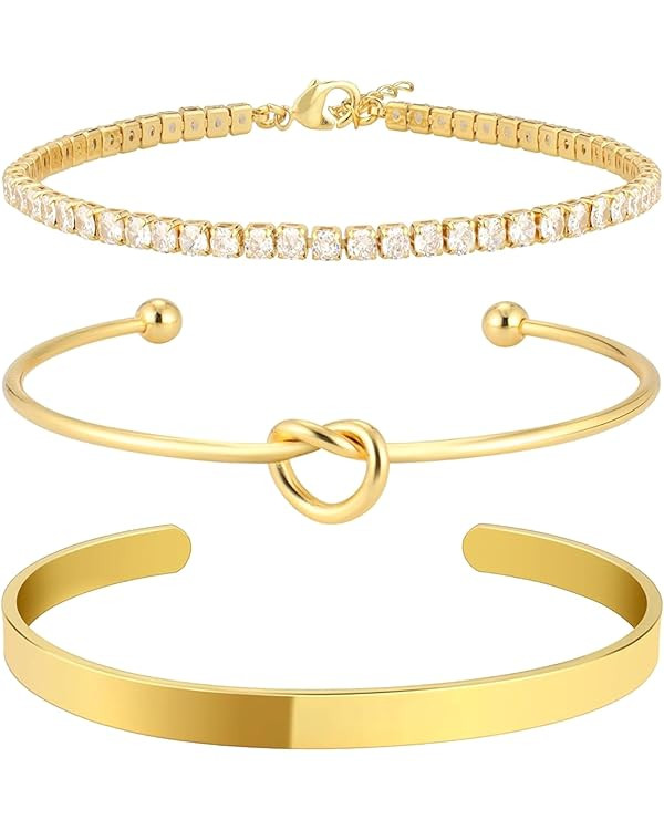 FUNTE Gold Bracelet For Women Gold Plated Bracelet Cuff Bracelet Gold Chunky Adjustable Bracelets... | Amazon (UK)