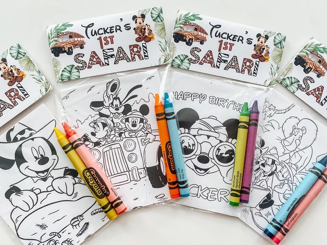 Mickey Safari Party Favor, Safari Mickey Kids Mini Coloring Sheet With Crayons Party Favor, Custo... | Etsy (US)
