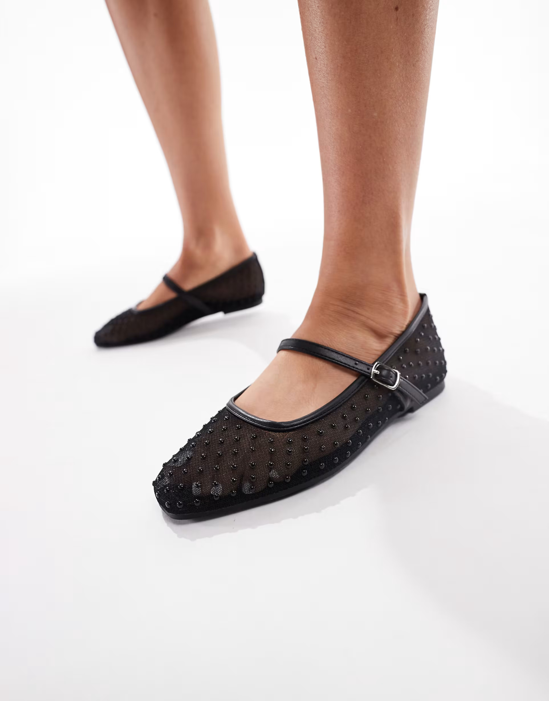 Glamorous ballerina flats in mesh black polkadot | ASOS (Global)