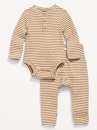 Unisex 2-Piece Rib-Knit Henley Bodysuit and Leggings Layette Set for Baby | Old Navy (US)
