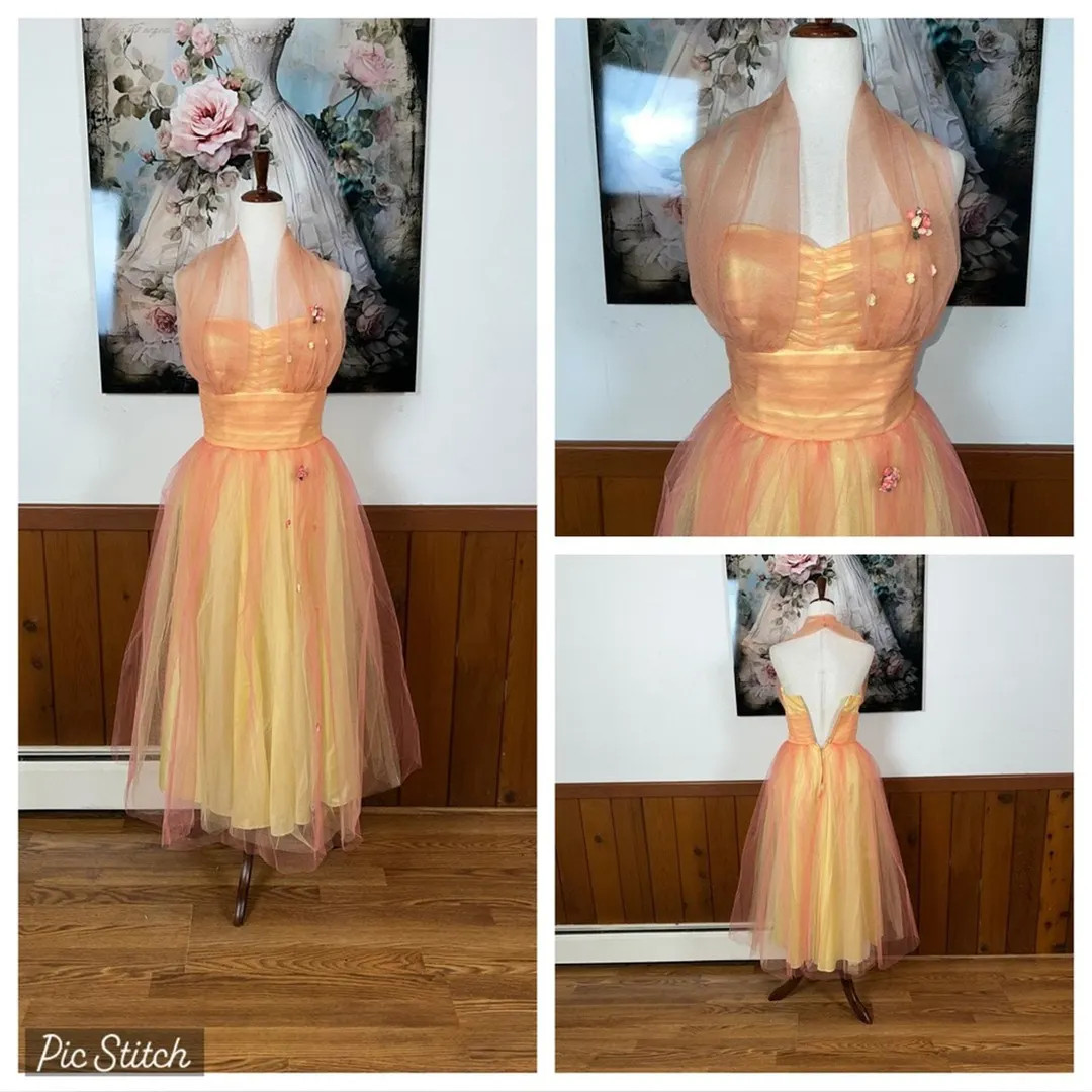 Fabulous Vintage 1950s Peach and Yellow Tulle Prom Dress! | Etsy (US)
