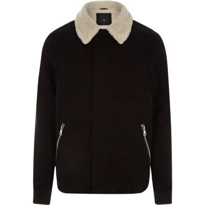 Black fleece collar jacket | River Island (US)