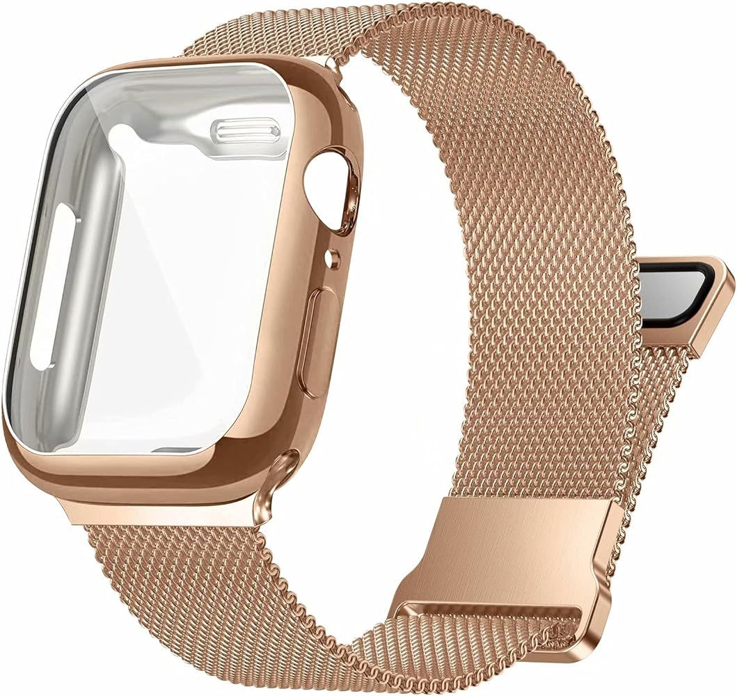 Metal Stainless Steel Band Compatible with Apple Watch Bands 38mm With Screen Protector Case,Magn... | Amazon (US)
