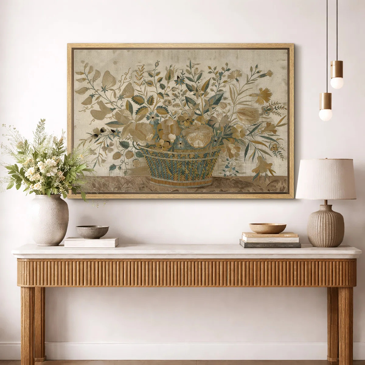 Vintage Floral Basket Artwork, Rustic Botanical Kitchen or Cottage Decor Wall Pictures, Large Fra... | Wayfair North America