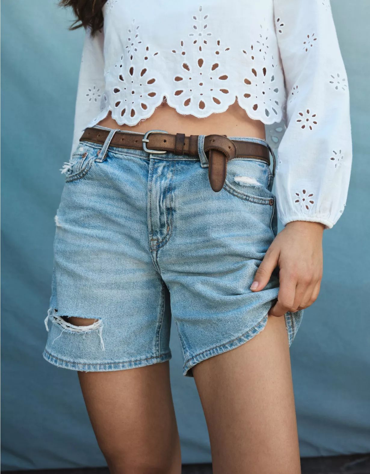 AE Strigid Super High-Waisted 6" Relaxed Ripped Denim Short | American Eagle Outfitters (US & CA)