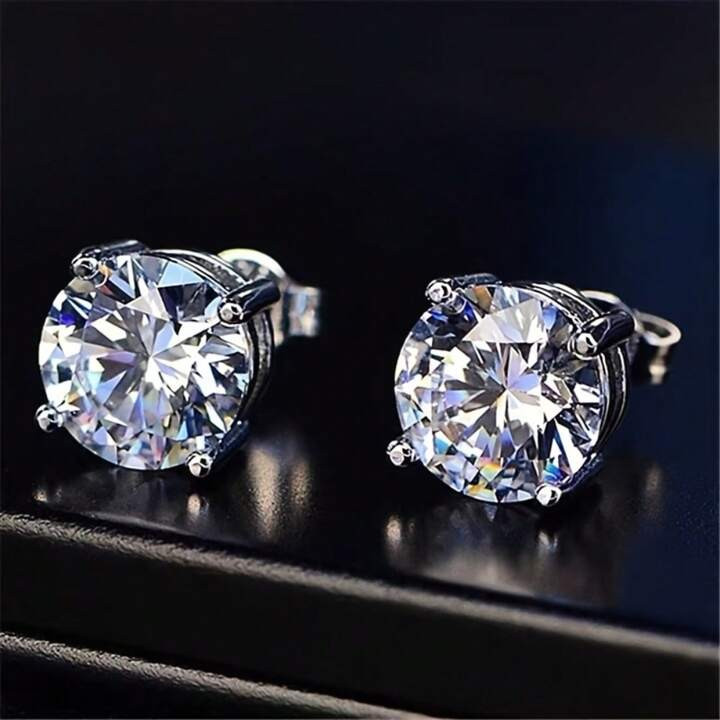 1pair Fashionable Elegant Simple Round Faux Diamond Earrings Suitable For Men & Women, Festival, ... | SHEIN