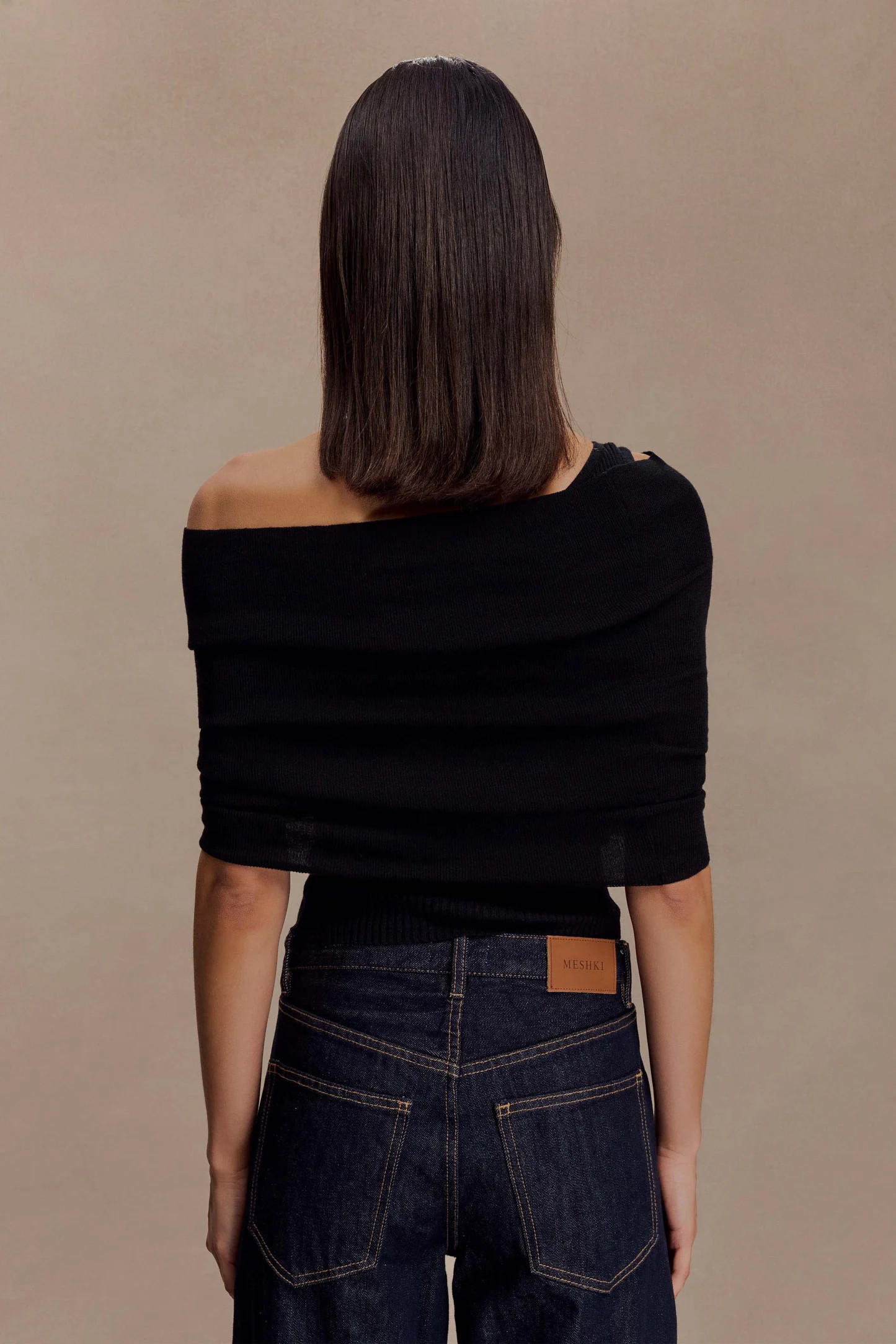 Sierra Asymmetrical Cashmere Blend Knit Top - Black | MESHKI US