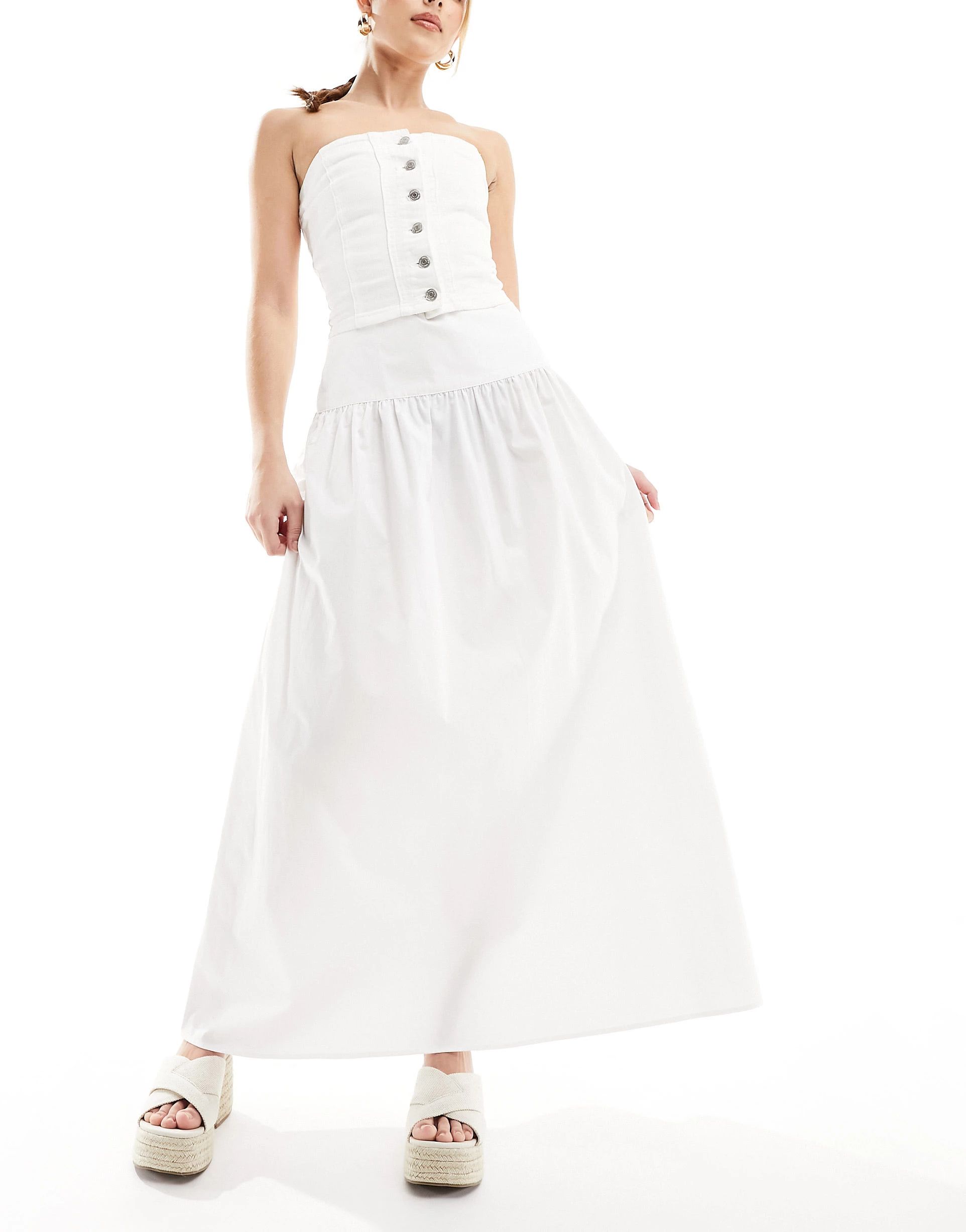 ASOS DESIGN dropped waist cotton poplin maxi skirt in white | ASOS (Global)