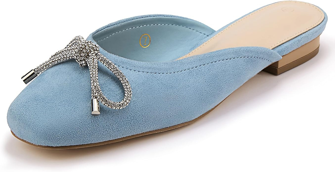 Coutgo Mules for Women, Flat Backless Comfort Loafer with Square Toe, Casual Slip on with Rhinest... | Amazon (US)