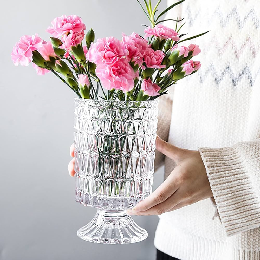 Glass Vase, Embossed Big Base Vase, Flower Vase Decorative for Home Office Wedding Holiday Party ... | Amazon (US)