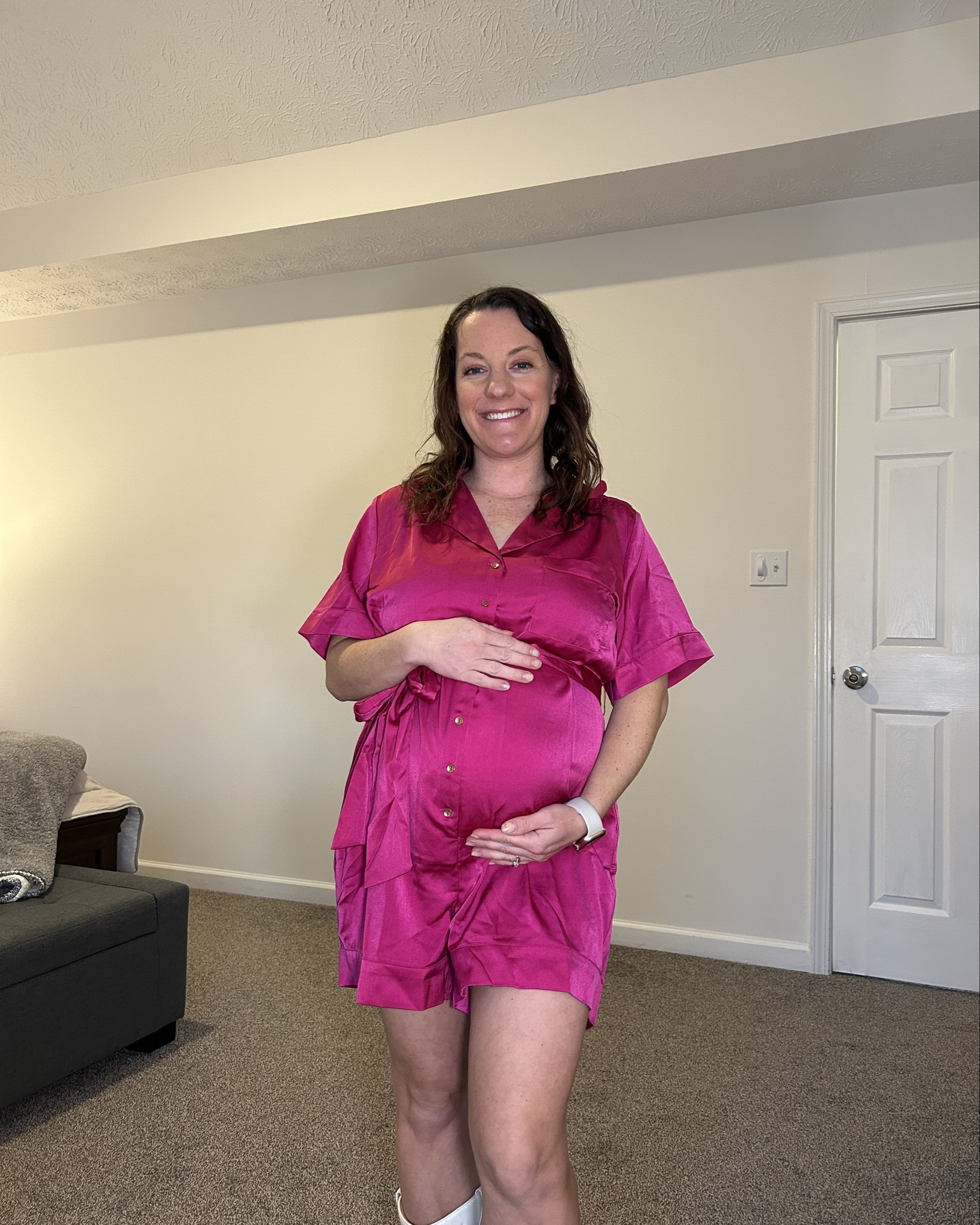 Finally a maternity outfit that’s not a dress or pants! 

Loving this satin romper so much & the quality of fabric is soooo good 💜 

#LTKBump #LTKootd #LTKPetite