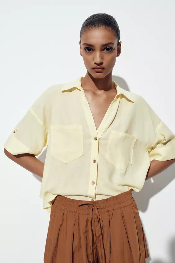 CROPPED LINEN BLEND SHIRT | Zara UK