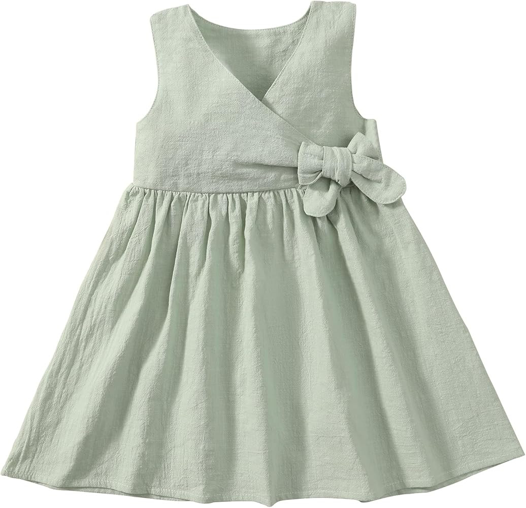 TIMOGG Toddler Girl Dress Summer Sleeveless Linen Cotton Dress Bow Kids Casual Dresses Clothes | Amazon (US)