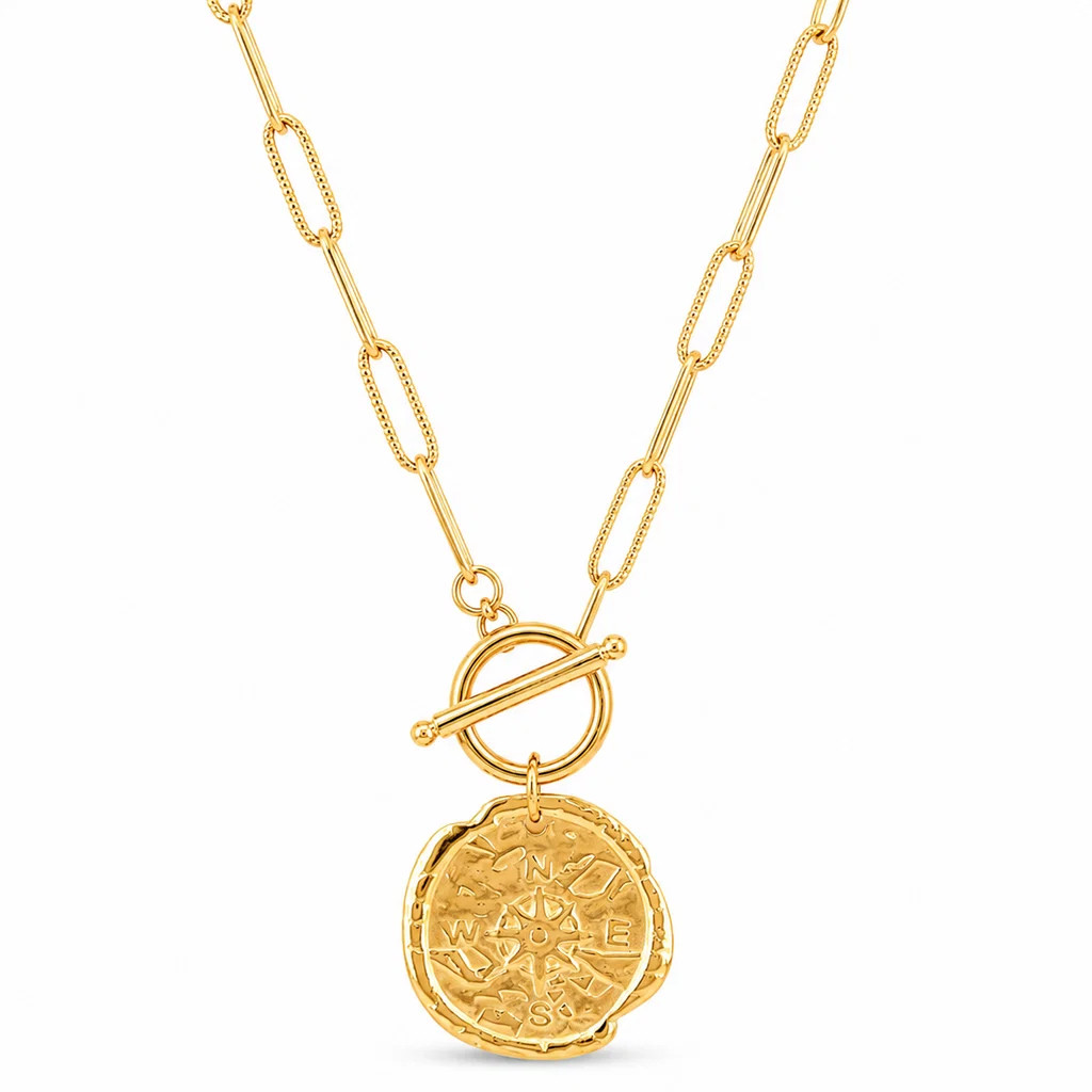 Asher Compass Pendant Toggle Chain Necklace | Ellie Vail Jewelry
