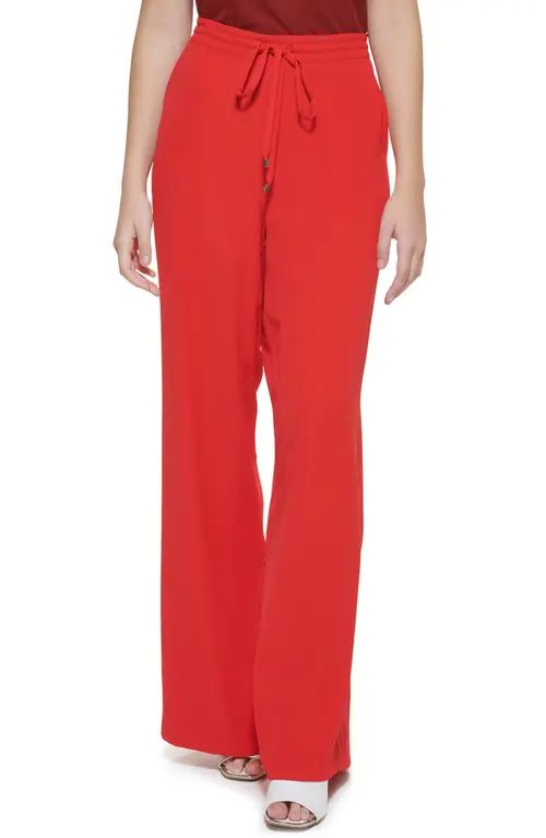 DKNY Drawstring Wide Leg Pants in Red Poppy at Nordstrom, Size Large | Nordstrom