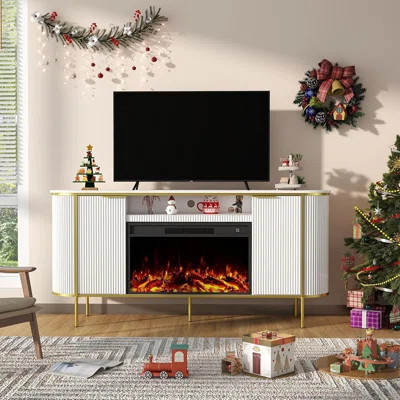 Fluted Fireplace TV Stand, White – Modern Electric Fireplace Entertainment Center With Storage For Living Room, 70" TV Console | Wayfair North America