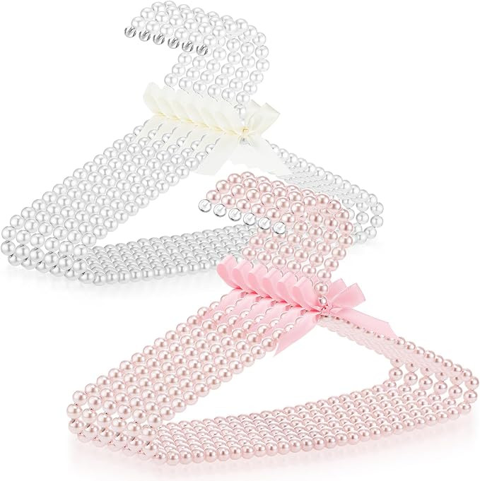 Threan White Pink 12 Pcs Pearl Beaded Clothes Hanger Mini Pearl Beads Small Metal Clothes Hangers... | Amazon (US)