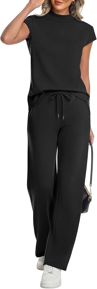 Casly Lamiit Two Piece Sets for Women 2026 Summer Travel Airport Beach Vacation Outfits Mock Neck... | Amazon (US)