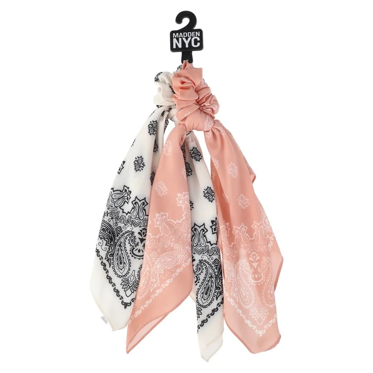 Madden NYC Women's Bandana Tie Scrunchie, 2-Pack, Ivory/Blush | Walmart (US)