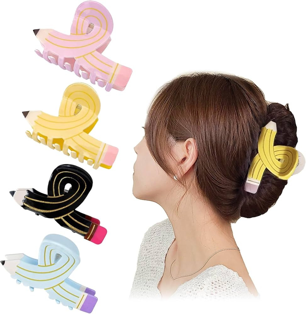 4 Pcs Pencil Hair Claw Clips Back to School Hair Claw Clip for Women Teacher, Acetate Claw Clip, ... | Amazon (US)